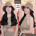รหัส H61 - วิกหมวกปีกกว้างสีน้ำตาล : (ผมลอนยาว) ความยาว 55 ซม. แบบเย็บติดหมวก ถอดไม่ได้ (แถมเน็ต+ขาตั้ง+ของแถม)