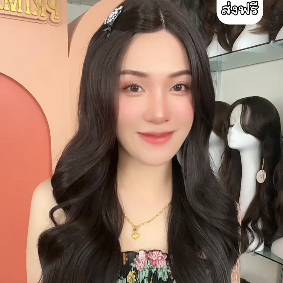 รหัส SZ69 วิกกึ่งทอมือตัว T ผมลอนคลื่นยาว(ป้ายขาว) ความยาว 69-70 ซม. **แถมเน็ตถุงน่อง+ขาตั้ง+หวี+สเปรย์**