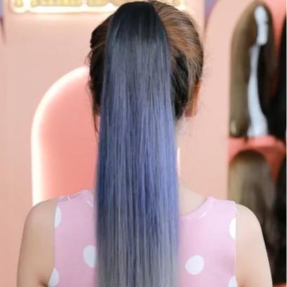รหัส Poฟ้าเทา : หางม้าหนีบตรงไล่ระดับสามสี : สีไล่ระดับดำฟ้าเทา ความยาวประมาณ 60 ซม.