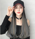รหัส MZ05เทา - วิกหมวกแก๊ปสีดำ : ผมด้านในลอนปลายยาวสีเทาไฮไลท์น้ำเงิน (แถมเน็ต+ขาตั้ง+ของแถม)