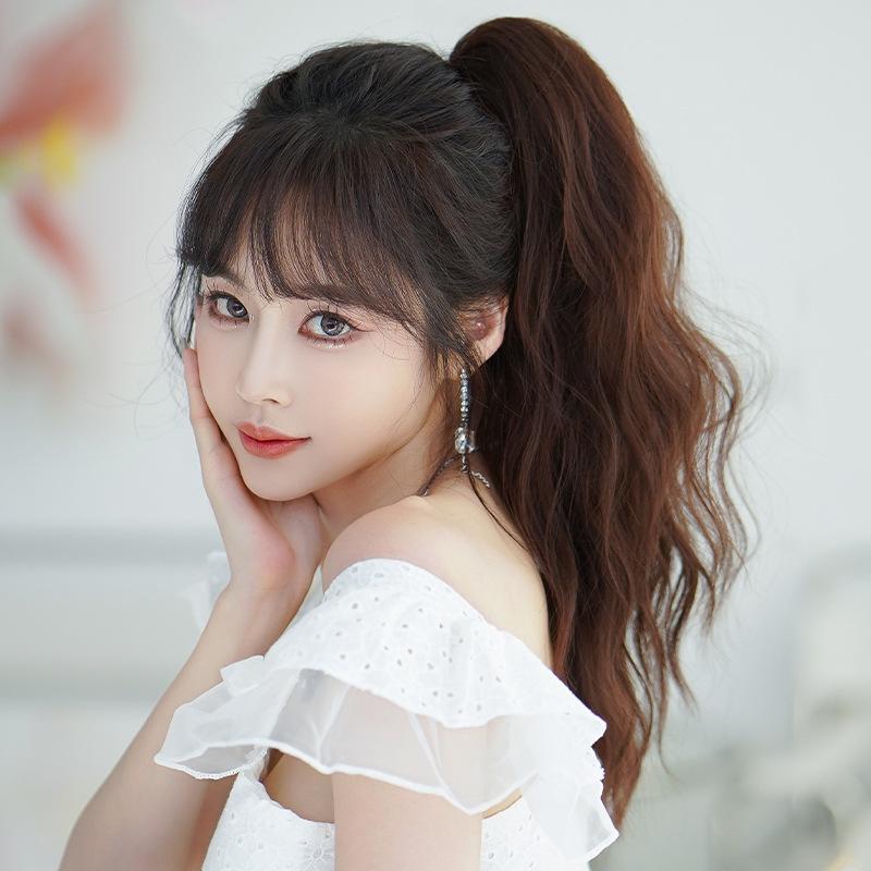หางม้าหนีบผมลอนหยิก ความยาว 45 ซม. : (ป้ายชมพู) ไหมสังเคราะห์เกรดดี คุณภาพดี ไม่มีเงา - แถมหวี -