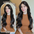 รหัส L191 - วิกผมลอนยาว : สีน้ำตาลดำ (หนังศีรษะเทียมซิกแซก) - ความยาว 75 ซม. (แถมเน็ต+ขาตั้ง+ของแถม)