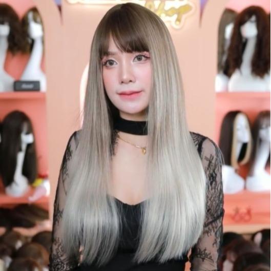 รหัส F38ขาว : วิกผมสายฝอ-ผมตรง : สีน้ำตาลไฮไลท์บรอน (แถมเน็ต+ขาตั้ง+ของแถม)