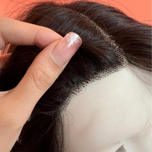 T39ตาล : วิกผมงุ้มเล็กน้อยปลายสไลค์ (กึ่งทอมือตัวTตัดขอบแล้ว) : สีน้ำตาลธรรมชาติ (แบบไม่ต้องติดกาว)(หวี+สเปร์ย+เน็ตถุงน่อง+ขาตั้ง)